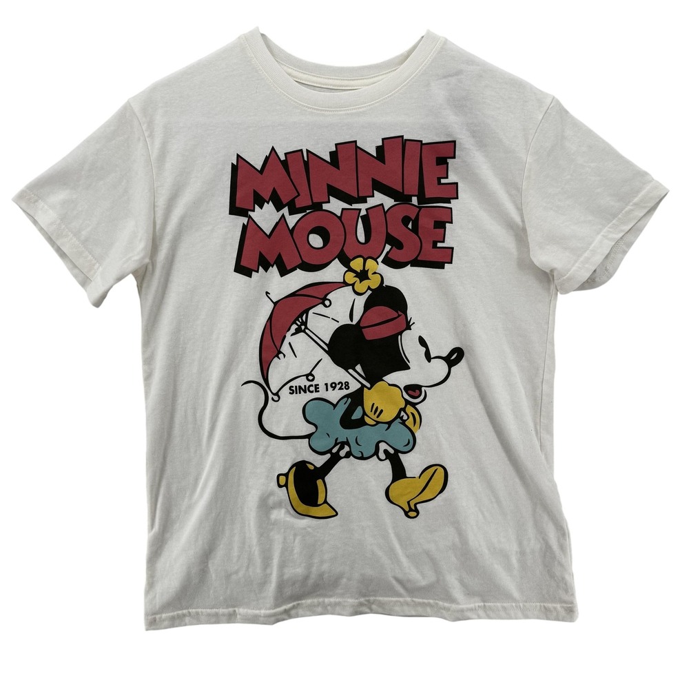 Disney Minnie Mouse Shirt Womens Medium White Graphic Tee Cartoon Since 1928 NEW